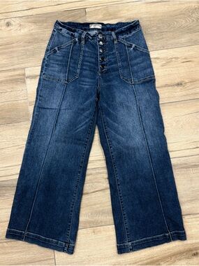 Meg Wide Leg Button-Front High Rise jeans by Kut from the Kloth (Dark Blue)